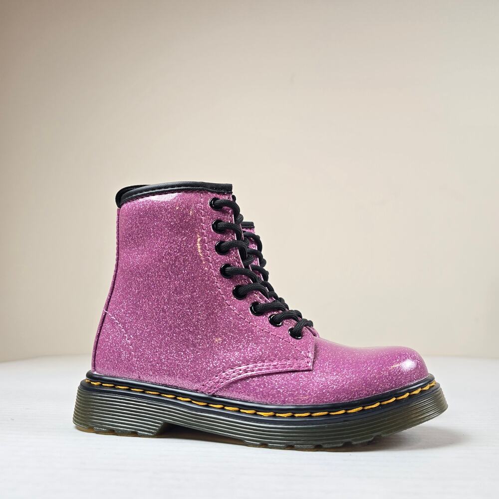 Dr Martens Junior 1460 Glitter Kids Size 11 Pink Patent Leather Lace up Boots